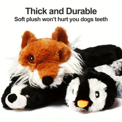 5pcs Deluxe Pet Toy Set - Soft, Durable, Plush Squeaky Dog Chew Toys with No Stuffing - Ideal for Medium and Large Dogs, 24-Inch Assortment of Squirrel, Raccoon, Fox, Skunk, and Penguin Designs