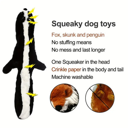 5pcs Deluxe Pet Toy Set - Soft, Durable, Plush Squeaky Dog Chew Toys with No Stuffing - Ideal for Medium and Large Dogs, 24-Inch Assortment of Squirrel, Raccoon, Fox, Skunk, and Penguin Designs