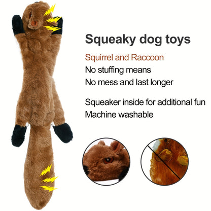 5pcs Deluxe Pet Toy Set - Soft, Durable, Plush Squeaky Dog Chew Toys with No Stuffing - Ideal for Medium and Large Dogs, 24-Inch Assortment of Squirrel, Raccoon, Fox, Skunk, and Penguin Designs