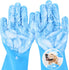 Pet Grooming Gloves - Heat Resistant Silicone Gloves with High-Density Teeth, Enhanced Five Finger Design for Bathing and Massaging Dogs and Cats