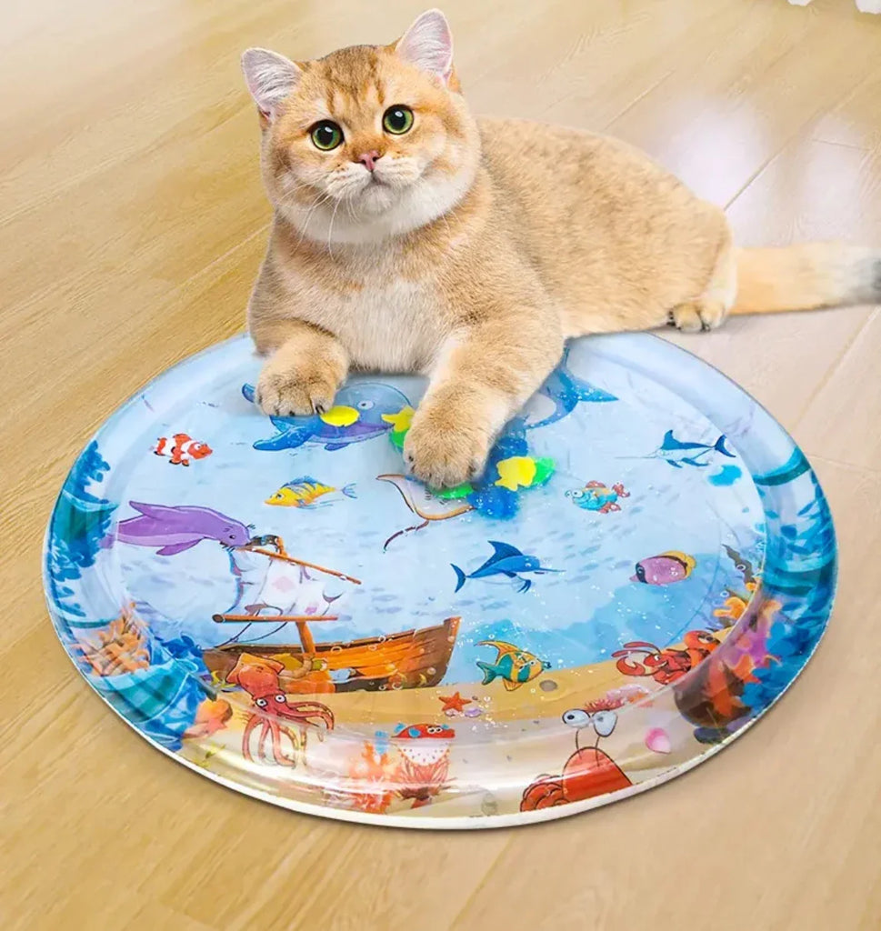 Water-Filled Pet Cooling Mat with Animal Design, Playful Interactive Cat & Dog Bed Pad, Non-Toxic Round Plastic Cool Pet Bed for All Seasons, Suitable for All Breeds