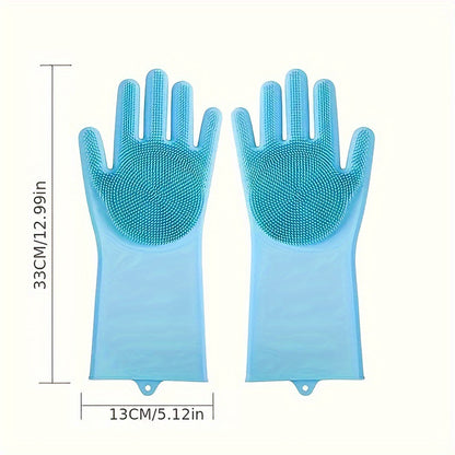 Pet Grooming Gloves - Heat Resistant Silicone Gloves with High-Density Teeth, Enhanced Five Finger Design for Bathing and Massaging Dogs and Cats