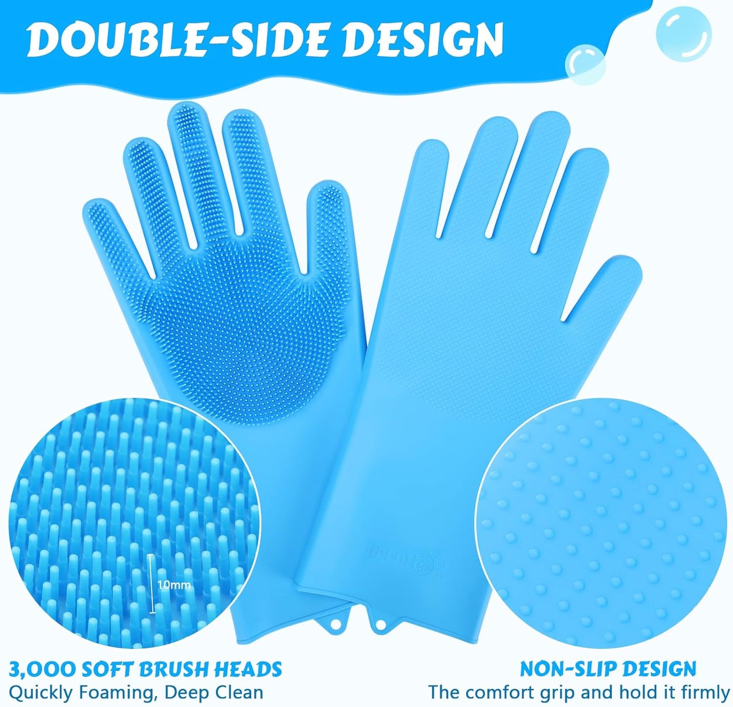 Pet Grooming Gloves - Heat Resistant Silicone Gloves with High-Density Teeth, Enhanced Five Finger Design for Bathing and Massaging Dogs and Cats