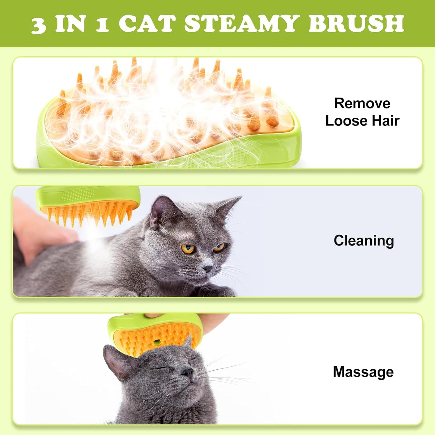 Cat Steam Brush, New 3 in1 Steamy Pet Hair Brush Cleanser Vapor for Dogs, Cat Mist Brush, Cat Bath Brush with Steamer Water, Steaming Grooming Pet Brush for Shedding, Pet Cat Spray Comb with Steam