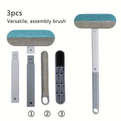 Double-sided Pet Hair Removal Brush, 3 In 1 Pet Hair Remover With Scraper And Crevice Brush, Long Handle Manual Electrostatic Sticky Lint Pet Hair Dust Brush, Carpet Pet Dog Cat Hair Remover Brush, For Clothing, Sofa, Furniture, Bedding, Carpet