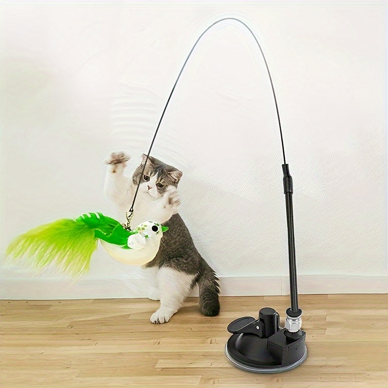 1pc Interactive Feather Teaser Toy - Entertaining Wire Stick with Suction Cup for Cats, Fun and Engaging Playtime, Durable Construction, Easy to Use and Store