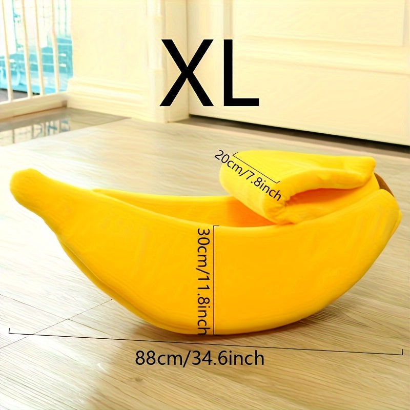 Banana-Shaped Pet Bed for Cats & Small Dogs - Contemporary Nylon Cat House, Cartoon Design