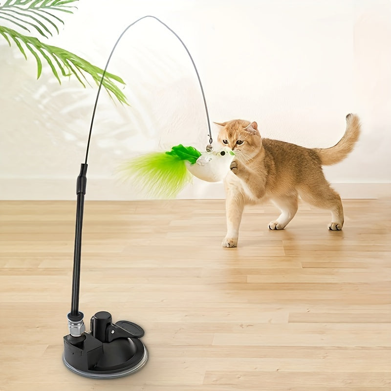 1pc Interactive Feather Teaser Toy - Entertaining Wire Stick with Suction Cup for Cats, Fun and Engaging Playtime, Durable Construction, Easy to Use and Store