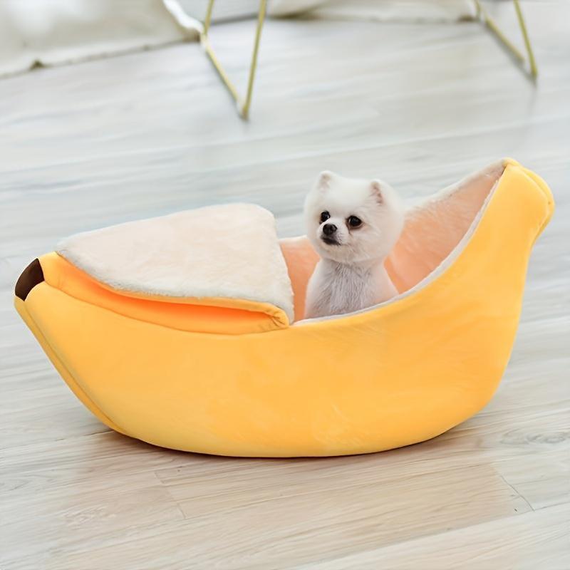 Banana-Shaped Pet Bed for Cats & Small Dogs - Contemporary Nylon Cat House, Cartoon Design