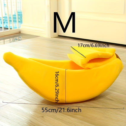 Banana-Shaped Pet Bed for Cats & Small Dogs - Contemporary Nylon Cat House, Cartoon Design