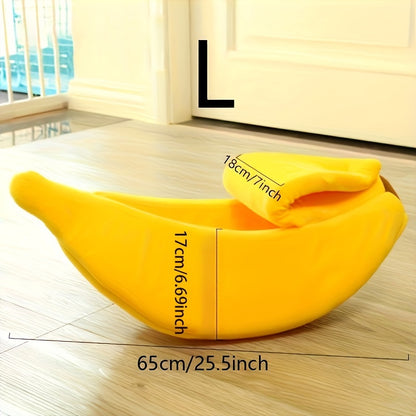 Banana-Shaped Pet Bed for Cats & Small Dogs - Contemporary Nylon Cat House, Cartoon Design